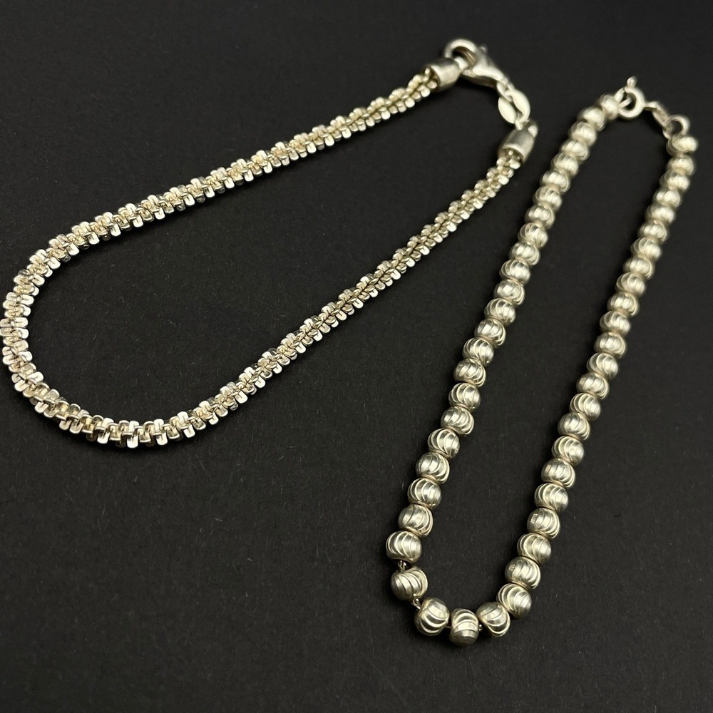 Sterling Silver Bracelet Stack Bundle Twist Chain Beaded Chain Lot - Picture 6 of 11